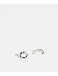 Reclaimed Vintage - Confezione da 2 anelli unisex in acciaio inossidabile effetto fuso-Argento