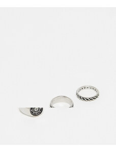 Reclaimed Vintage - Confezione di anelli unisex color argento brunito