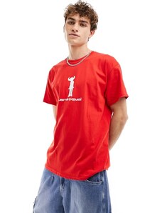 Basic Pleasure Mode - T-shirt rossa oversize con stampa "Jamiroquai"-Rosso