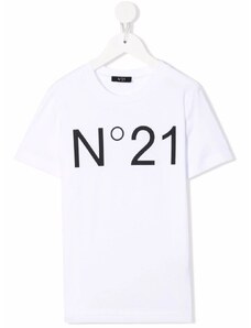 N21 KIDS T-shirt bianca basic logo stampa