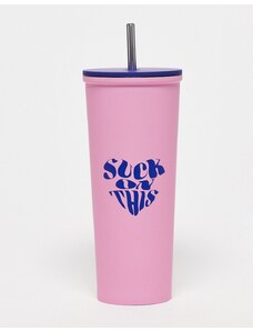 TYPO - Tazza per smoothie rosa con cannuccia in metallo e scritta “Suck On This”