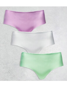 ASOS DESIGN Curve - Confezione da 3 culotte a vita bassa senza cuciture colore bianco, lilla e pistacchio-Multicolore