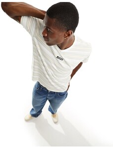 Levi's - T-shirt color crema a righe con riquadro del logo piccolo-Bianco