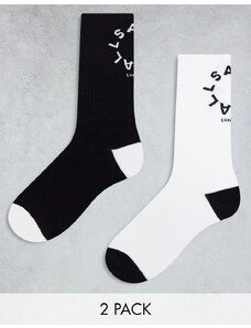 AllSaints - Tierra - Confezione da 2 paia di calzini bianchi e neri-Multicolore