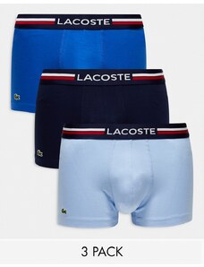 Lacoste - Confezione da 3 boxer aderenti blu con fascia in vita tono su tono e icona