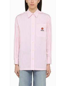 KENZO Camicia a righe rosa in cotone con logo