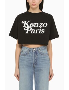 KENZO T-shirt cropped nera in cotone con logo