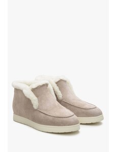 Women's Pale Pink Low-Top Boots made of Genuine Velour & Fur Estro ER00114380