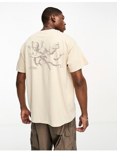 ASOS DESIGN - T-shirt oversize beige con stampa di cherubini sulla schiena-Neutro