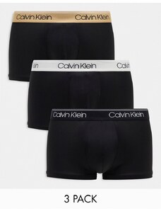 Calvin Klein - Confezione da 3 paia di boxer aderenti elasticizzati a vita bassa neri con elastico a contrasto-Nero