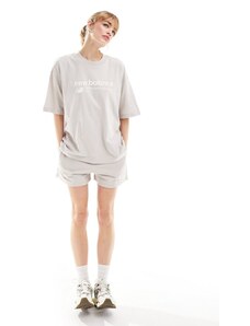 New Balance - Linear Heritage - T-shirt oversize color grigio pietra di luna