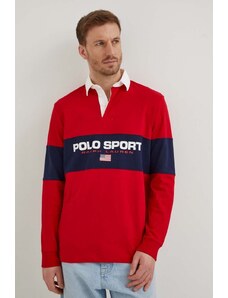 Polo Ralph Lauren top a maniche lunghe in cotone colore rosso