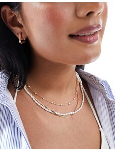 ASOS DESIGN - Confezione da 3 collane con perle sintetiche e catenina snake-Oro