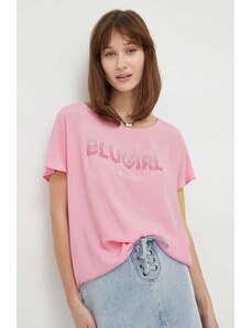 Blugirl Blumarine maglia con aggiunta di seta colore rosa con applicazione