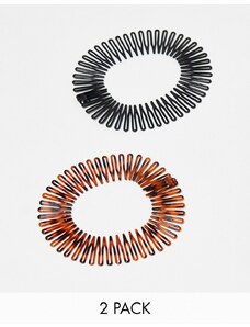 Monki - Confezione da 2 cerchietti a zig-zag color nero e marrone-Multicolore