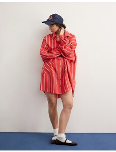 ASOS DESIGN - Vestito camicia oversize a righe rosse con tasche basse-Multicolore