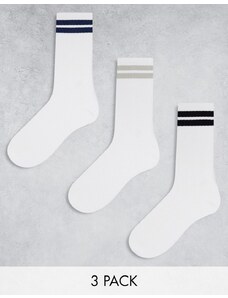 Bershka - Confezione da 3 calzini bianchi con righe colorate-Bianco