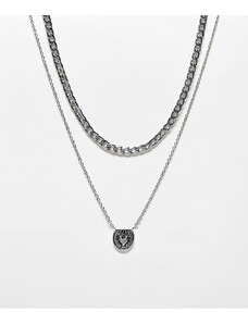 Faded Future - Set di 2 collane a catena con pendente con cuore color argento
