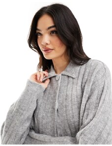 ASOS DESIGN - Cardigan stile camicia con bottoni grigio a coste in coordinato