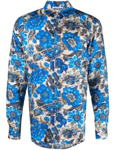 MOSCHINO Camicia blu stampa floreale in seta