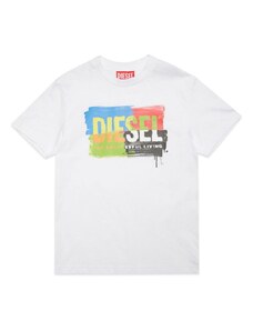 DIESEL KIDS T-shirt bianca logo multicolor dipinto