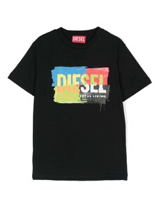 DIESEL KIDS T-shirt nera logo multicolor dipinto