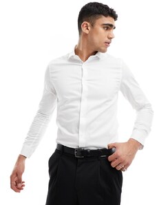ASOS DESIGN - Camicia elegante slim bianca leggermente testurizzata con colletto alla francese-Bianco