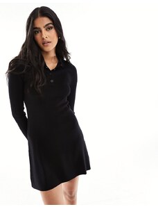 ASOS DESIGN - Vestito corto in maglia nero con colletto