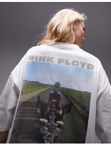 Topshop - T-shirt oversize écru con stampa fotografica su licenza dei Pink Floyd-Bianco