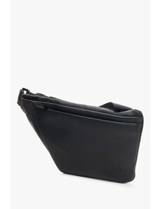 Men's Large Waist Bag made of Genuine Black Leather Estro ER00114157