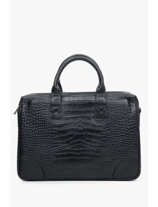 Men's Black Briefcase made of Textured Genuine Leather Estro ER00114160