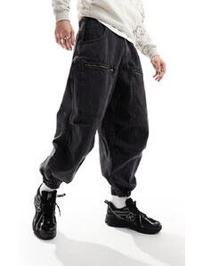 ASOS DESIGN - Jeans nero slavato stile paracadutista con zip