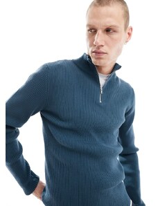 ASOS DESIGN - Essential - Maglione attillato blu con zip corta