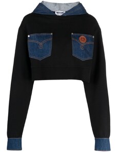 MOSCHINO JEANS Felpa cropped nera patchwork
