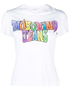 MOSCHINO JEANS T-shirt bianca logo multicolor