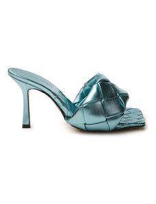 Sandalo Mule Lido Bottega Veneta in Azzurro Metal 37 Turchese 2000000004426