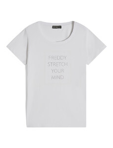 Freddy T-shirt da donna in jersey leggero con slogan in strass