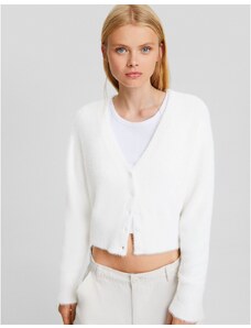 Bershka - Cardigan corto in maglia soffice bianco