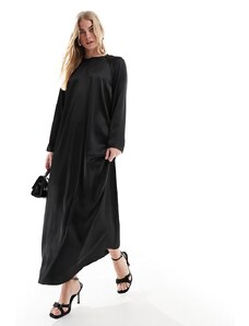 ASOS DESIGN - Vestito lungo nero oversize girocollo in raso