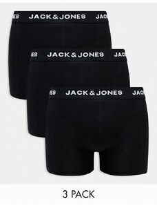 Jack & Jones - Confezione da 3 paia di boxer aderenti neri con fascia in vita con logo-Nero
