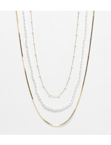ASOS DESIGN Curve - Confezione da 3 collane con perle sintetiche e catenina snake-Oro