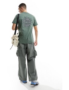 Kavu - Compass - T-shirt kaki con stampa sulla schiena-Verde