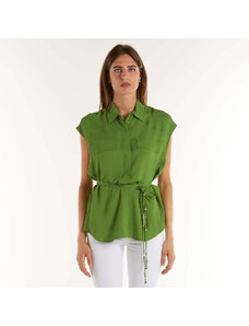 Dondup camicia smanicata in misto seta verde