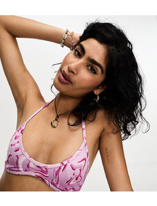 Weekday - Jet - Top bikini allacciato al collo rosa con stampa ondulata - In esclusiva per ASOS