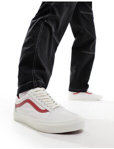 Vans - Old Skool - Sneakers in pelle bianche con dettagli rossi-Bianco