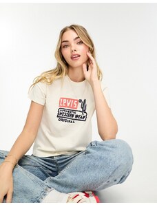 Levi's - T-shirt color crema con stampa del logo e di cactus-Bianco