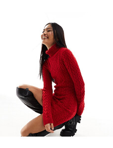 Missyempire Esclusiva Missy Empire - Vestito maglia dolcevita corto rosso a trecce