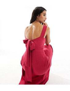 Vesper Petite - Vestito lungo con fiocco sul retro e spacco sulla coscia color lampone-Rosa