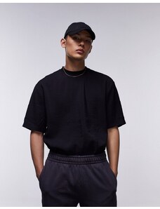 Topman - T-shirt oversize nera con maniche di media lunghezza-Nero