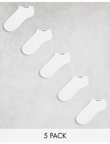 French Connection FCUK - Confezione da 5 paia di calzini sportivi bianchi-Bianco